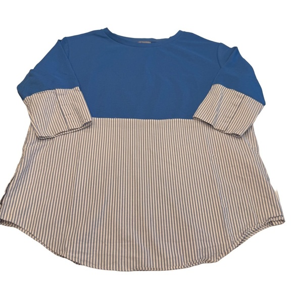 COS Women’s Striped Accent Mixed Media blue /white Sweater Top Sz M NWOT - Picture 2 of 11